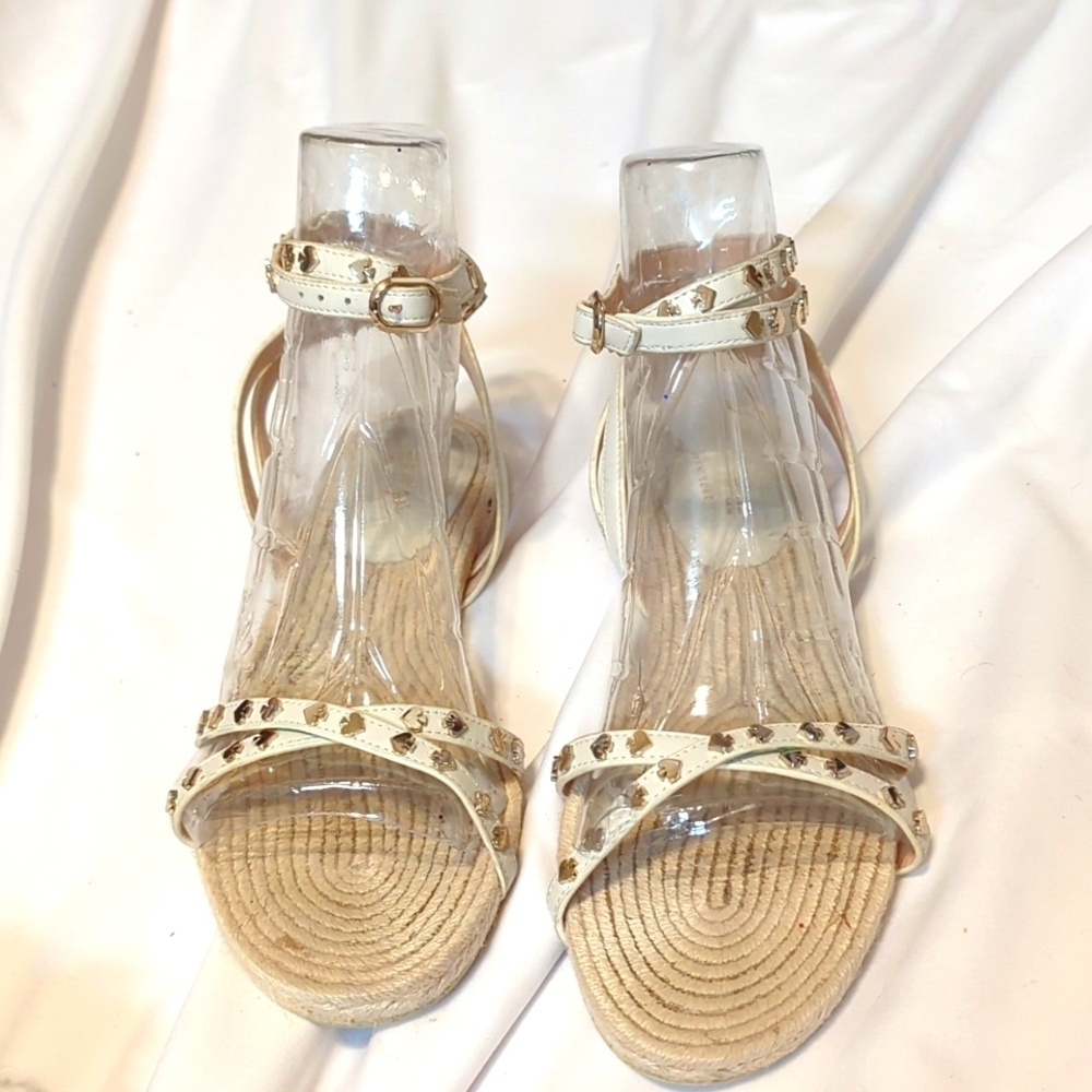 Kate Spade White Espadrilles with Gold Spade Logos on Straps Size 9.5